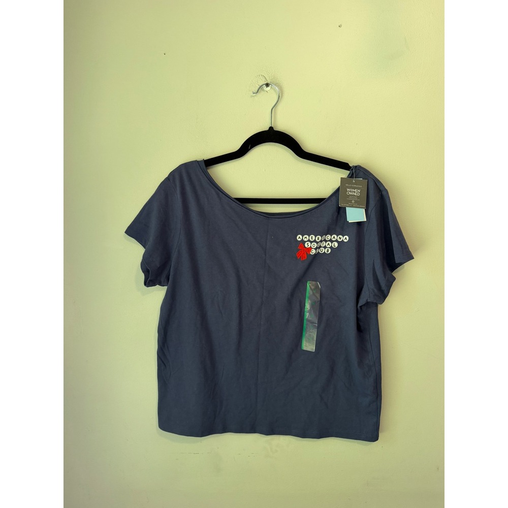 Grayson Threads Americana Social Club Navy Graphic Tee Cowgirl Stars Stripes M